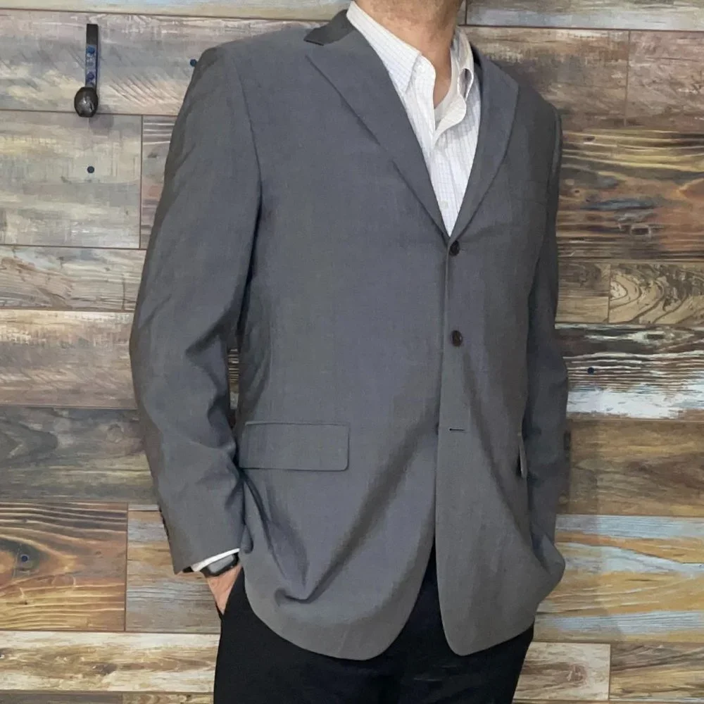 Verri Lanificio Wool Blend Gray Double Vented Blazer Sport Jacket Size 46L